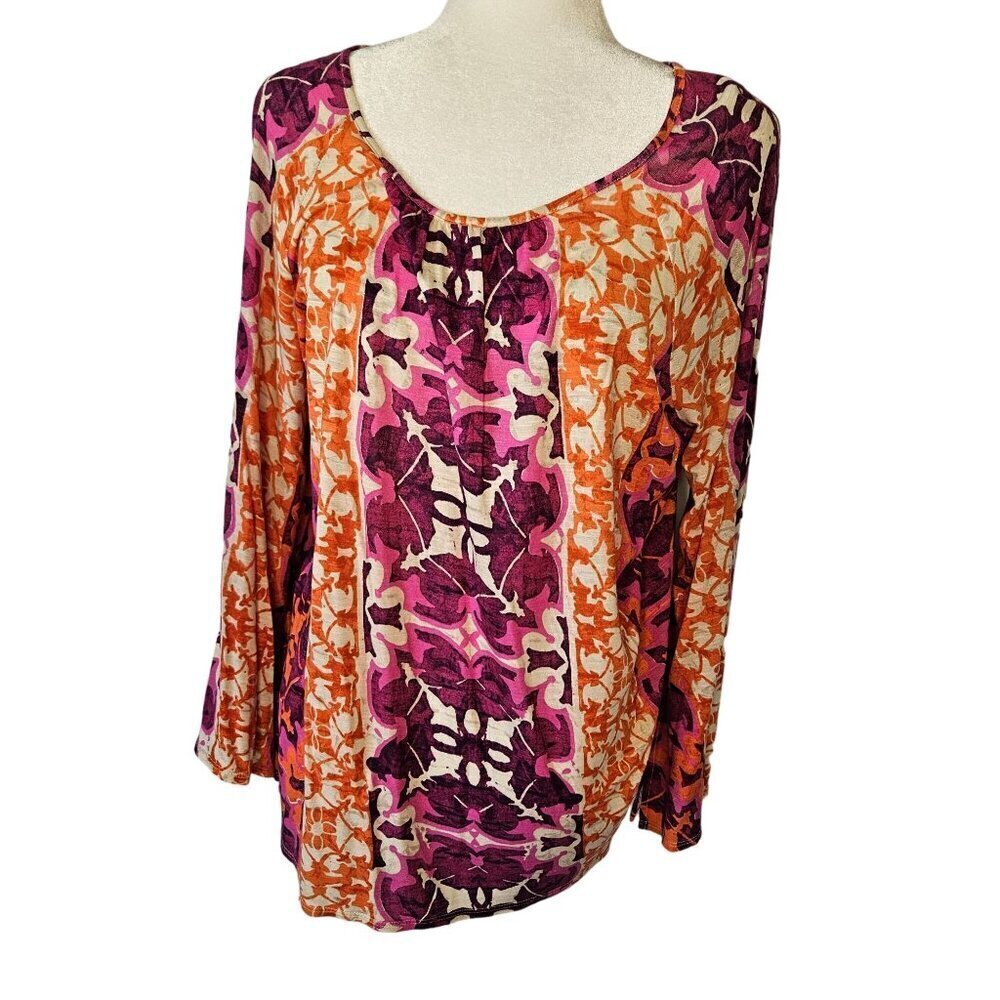 Chico's Pink And Orange Boho Women's Multicolor Flared Sleeves Top Size XL